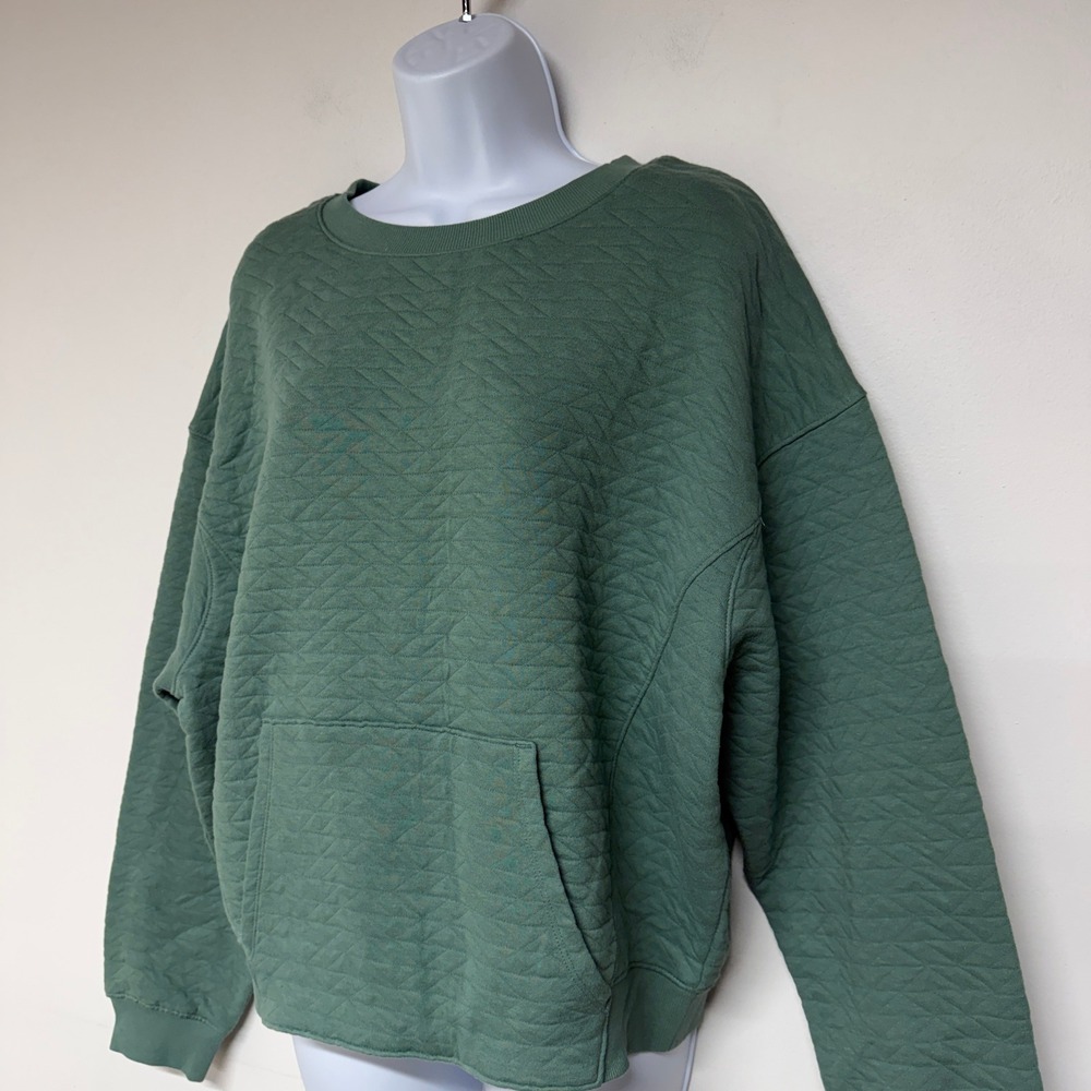 All in Motion Women's Quilted 100% Cotton Crewneck Sweatshirt Pocket Green - Picture 4 of 16